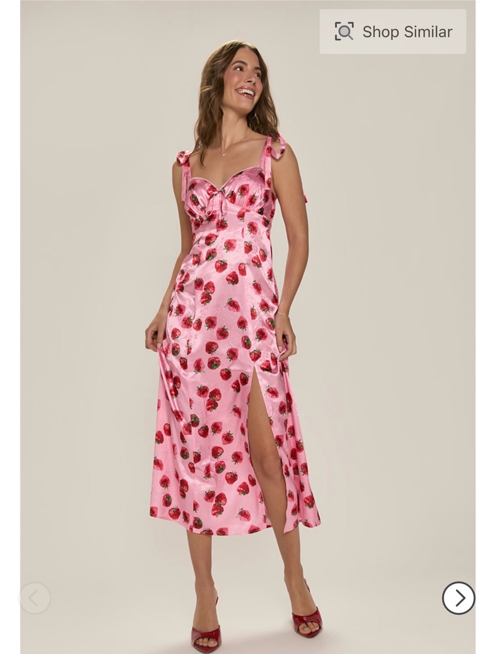 Francesca's Pink Strawberry-Print Slip Dress
